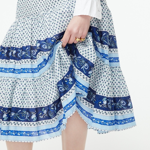 New! J Crew L Large Tiered skirt in blue ribbon block print NWT - Picture 3 of 13